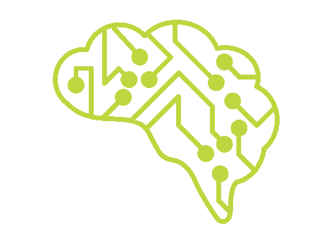 Icono de un cerebro con terminaciones tecnológicas para representar el análisis de la información